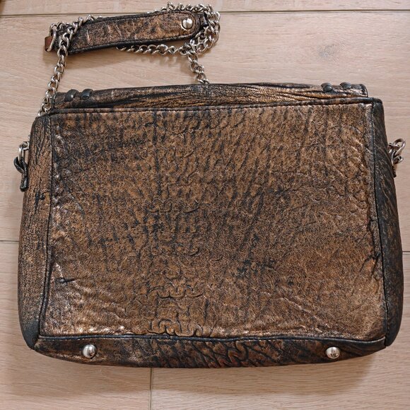 Posse Metallic Gold Shimmer Leather Distressed Bag - Picture 3 of 6